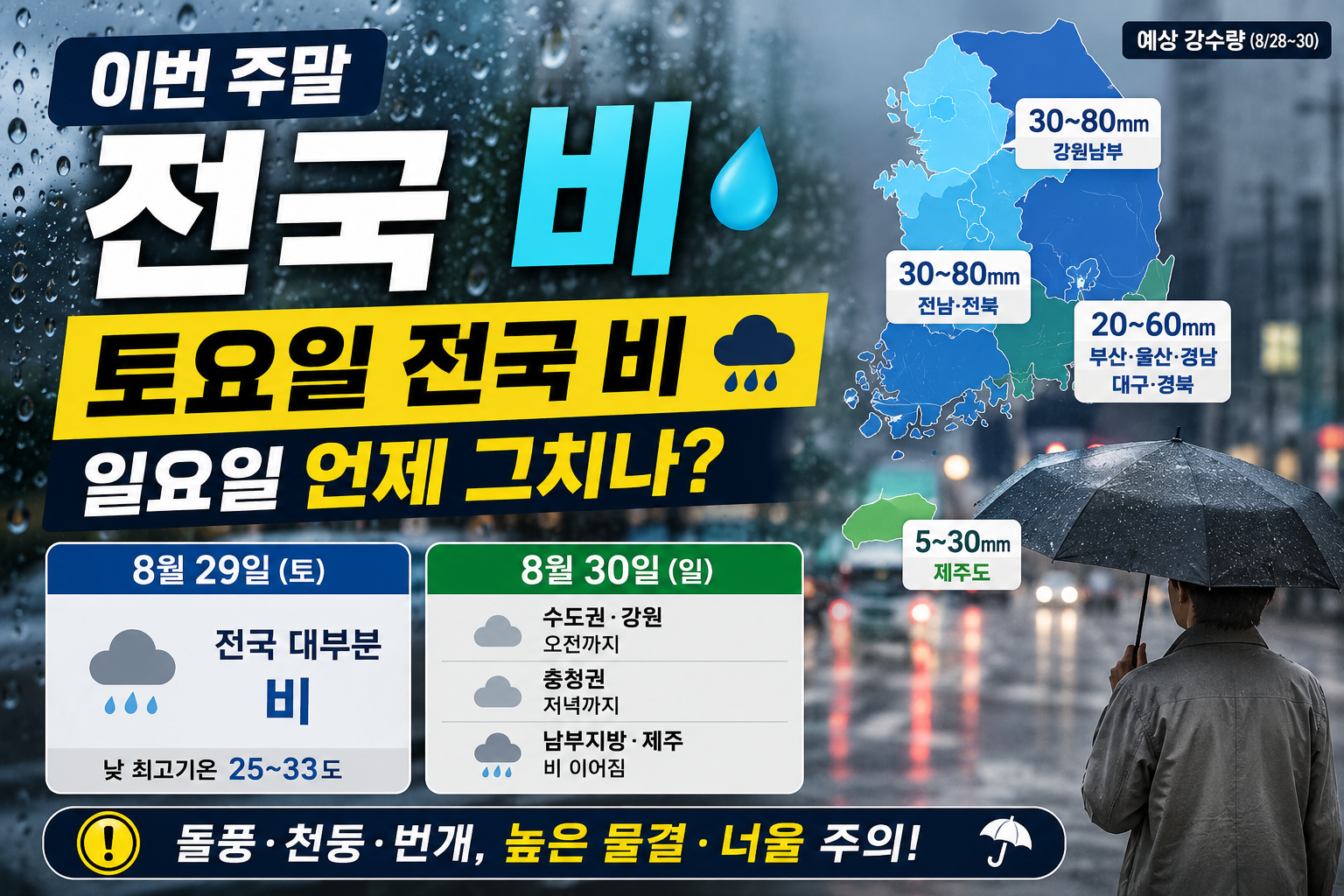 주말 전국 비 8월 29일 30일 토요일 일요일 날씨