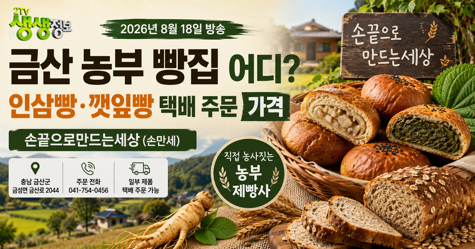 생생정보 금산 농부 빵집 손끝으로만드는세상 인삼빵 깻잎빵 택배 주문